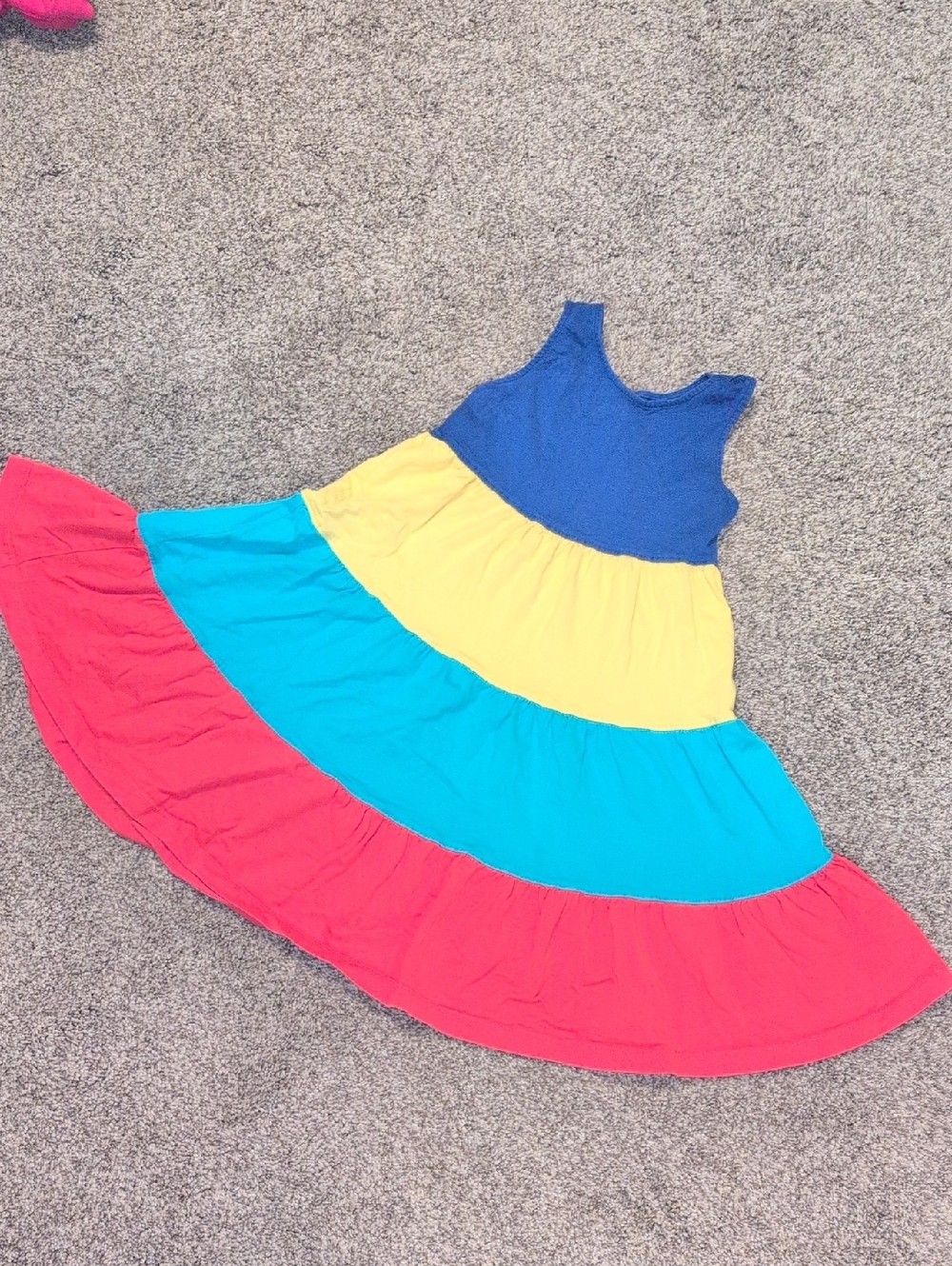 Hanna Andersson Blue and Yellow Colorblock Twirl Dress 5 Racerback Tank